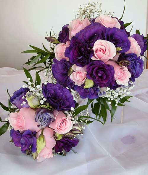 ramo de novia rosa e roxa