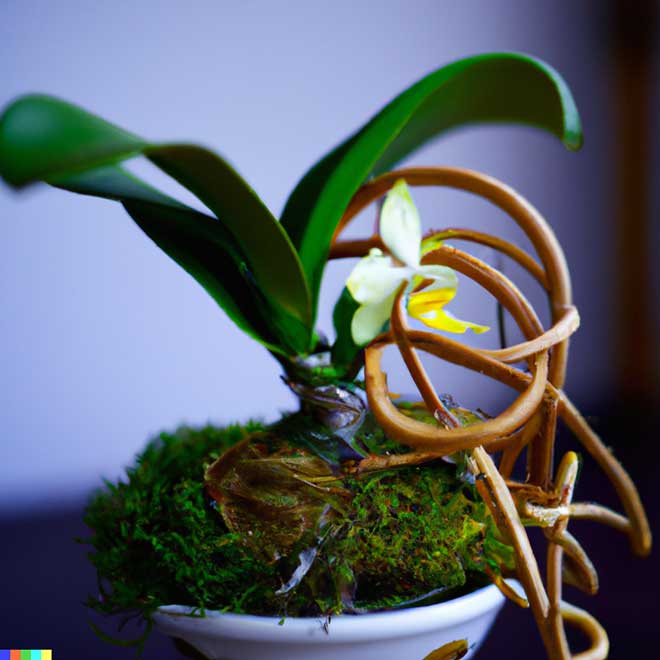Kokedama de orquídea com a bola de musgo em preparo