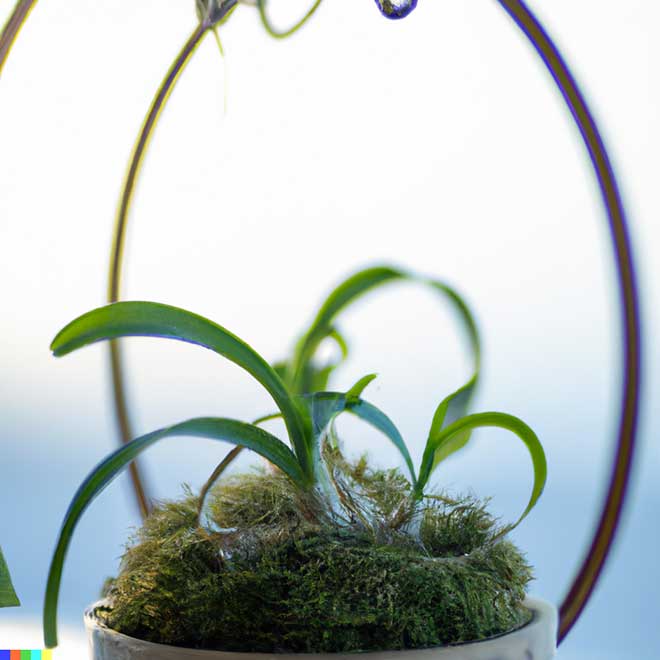 Kokedama de orquídea envolta em musgo